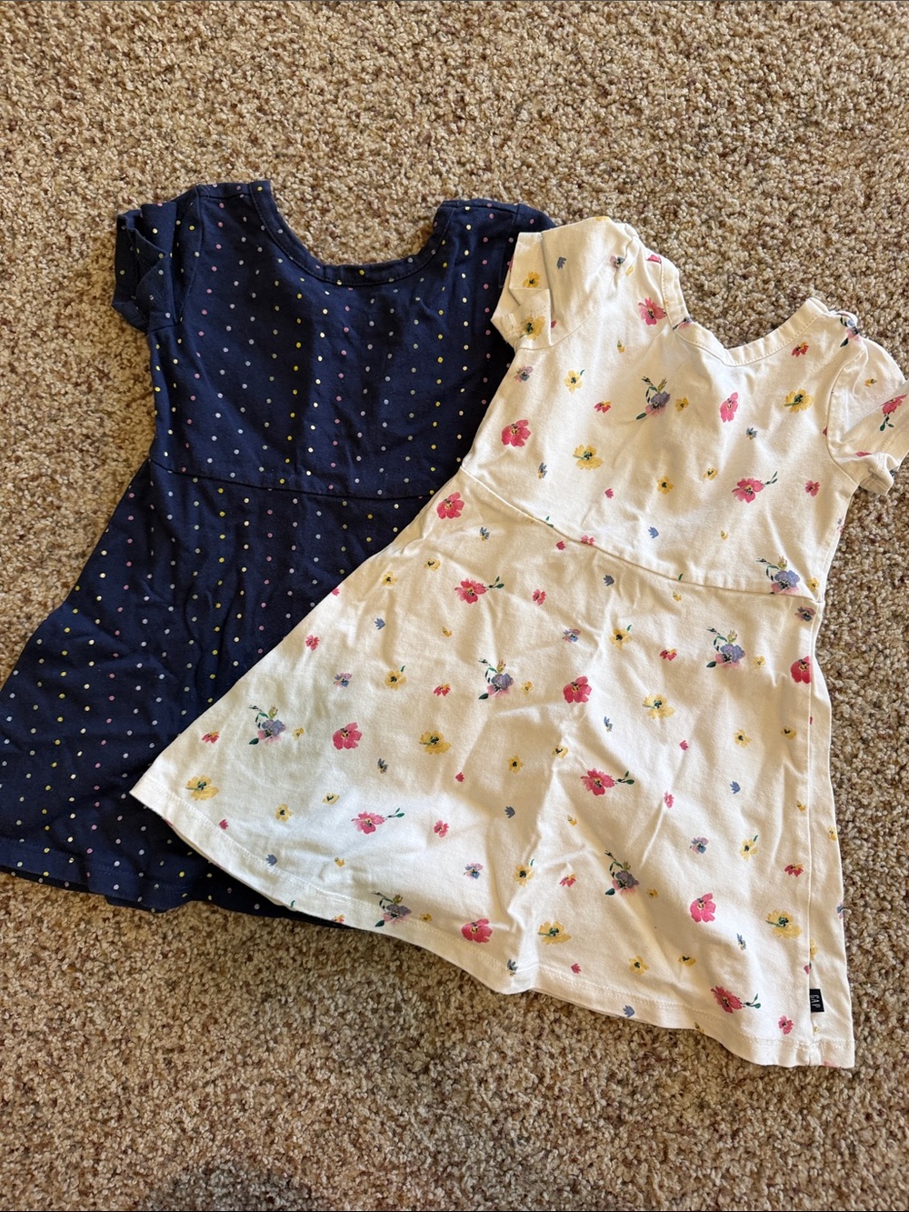 Gap Girls Navy Dot and Cream Floral Short Sleeve Dress Set